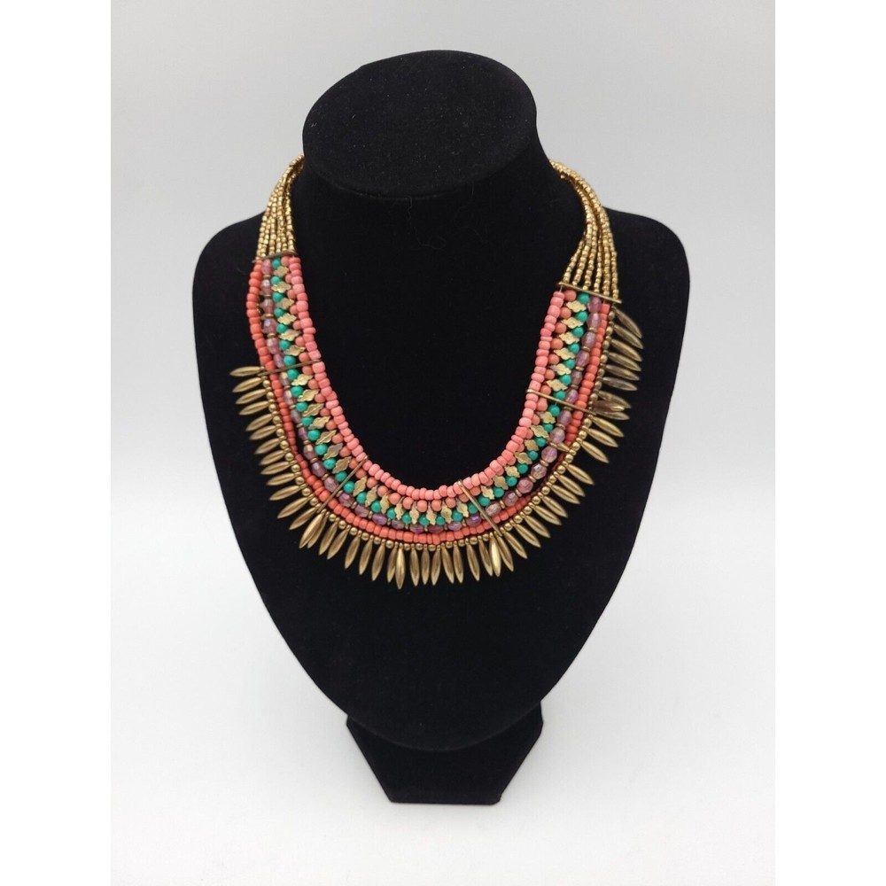 Chokerβ Collar Pink Purple Blue Bead Gold Tone Spike Boho Statement Necklace
